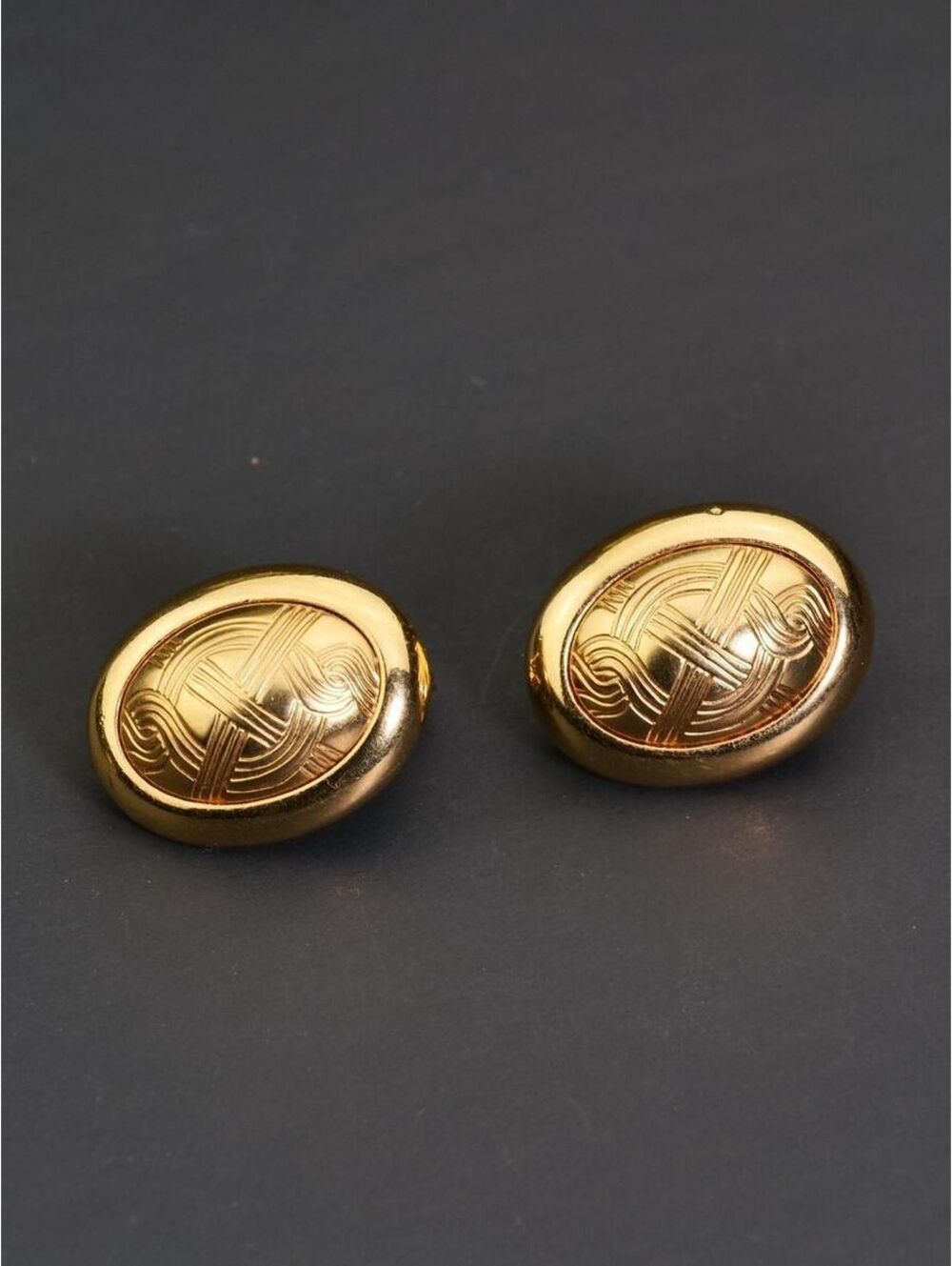 Vintage Monet Gold-Tone Oval Clip-On Earrings with Textured Design